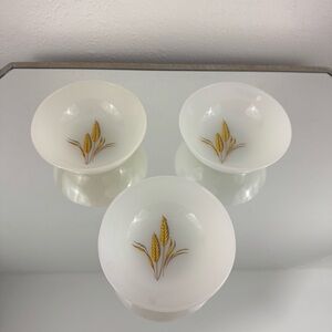 Vintage Fire King Golden Wheat Milk Glass Dishware Set of 3 Small Dessert Bowls